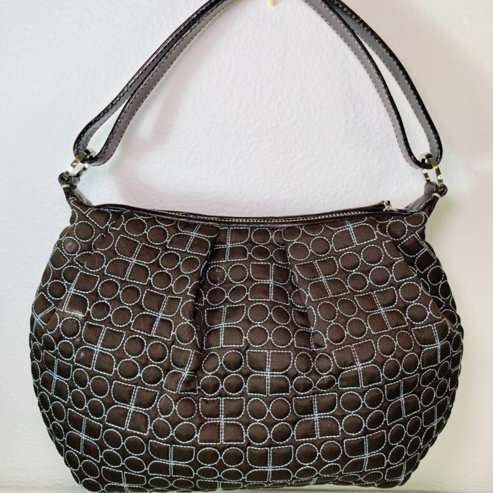 Kate Spade - Brown & Aqua Quilted Handbag With Teal Suede Lining 11”x8”